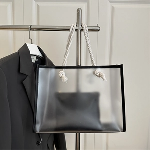 Women Transparent PVC Tote Bag With Cotton Rope Handle Large Capacity Summer Beach Shoulder Bag Set With Inner Pouch