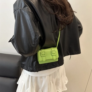 Neon green mini square crossbody bag with double buckle decor for stylish women