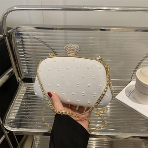 Women's Luxury Rhinestone Clasp Crossbody Bag Fashion Woven Texture Chain Shoulder Bag Evening Clutch Purse For Party