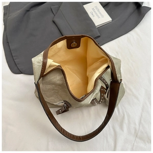 Top view of spacious canvas tote bag showing magnetic closure and internal lining