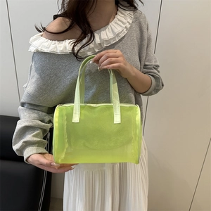 Neon green mesh Boston handbag with large capacity and zipper closure for women