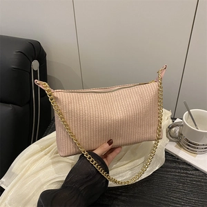 Sac à Bandoulière Tissé pour Femme Minimaliste Couleur Unie Petit Sac Carré Avec Chaîne Dorée pour le Quotidien