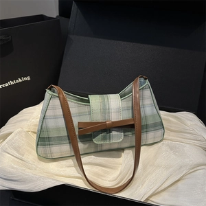Women Fashion Checkered Armpit Bag Retro Plaid Cloth Shoulder Bag With Bow Decoration Casual Sweet Handbag For Daily Travel