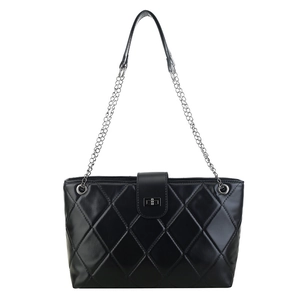 Classic black quilted tote bag with silver chain strap and metal lock for daily commuting