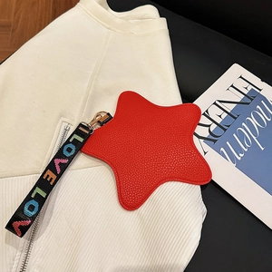 Women Casual PU Leather Star Shaped Handbag Mini Fashion Coin Purse With Love Letter Strap Solid Color Lightweight Tote Bag