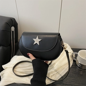 Sac Bandoulière Selle Étoile en Strass pour Femme Tendance en Cuir PU Couleur Unie Sac à Épaule Chic Petit Sac
