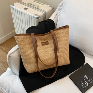 Sac Fourre-Tout en Paille Tissée pour Femmes d'Été Grande Capacité Sac à Épaule Décontracté Plage Vacances Trajet Mode Sac Tissé
