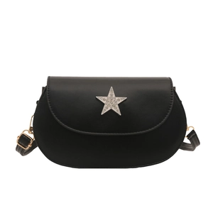 Sacoche selle noire tendance avec une étoile en strass brillante et des détails dorés chic