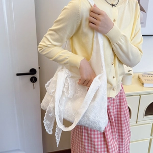 Sac fourre-tout en dentelle blanche avec broderie florale et grand nœud pour le quotidien