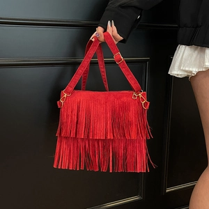 Frosted PU Tassel Crossbody Bag For Women Bohemian Retro Fringe Shoulder Bag With Adjustable Strap Gold Hardware Purse