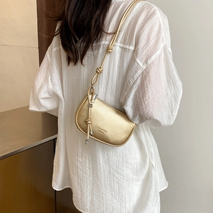 Sac bandoulière doré à la mode en cuir PU texturé avec motif litchi pour femmes
