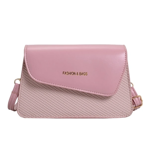 Elegant pink crossbody bag for women with woven texture and gold fashion lettering