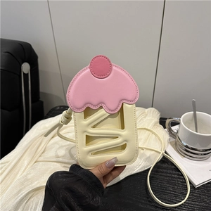 Mini Sac à Bandoulière Créatif En Forme De Cupcake Pour Femmes Design De Niche Cuir PU Bloc De Couleur Sac De Téléphone Vertical Style Doux