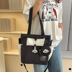 Japanese street style large tote bag with crossbody strap and small round coin purse