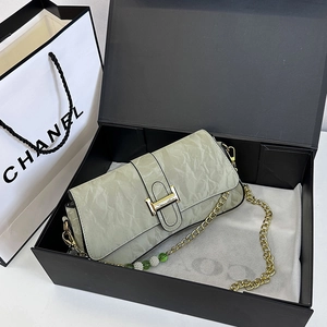 Vintage Crinkled PU Leather Underarm Bag For Women With Bead Chain Strap Golden Buckle French Style Commuter Shoulder Crossbody Bag