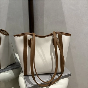 Fashion Retro Simple Korean Style Large Capacity Solid Color PU Leather Tote Bag For Women Casual Commuting Shoulder Bag