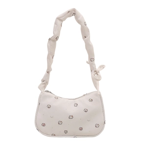 Sac sous le bras plissé chic avec imprimé ours mignon et détail de nœud décoratif