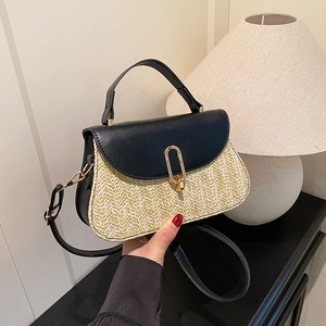 Bolso Bandolera de Cuero PU de Retazos para Mujer Bolso de Mano Tejido en Bloques de Color Con Cierre de Metal Dorado Correa Ajustable Bolso de Mano Diario