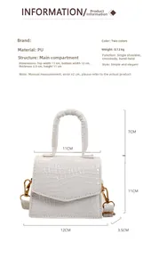 Dettagli mini borsa bianca con dimensioni 12x11x3,5 cm e un peso leggero di 0,12 kg