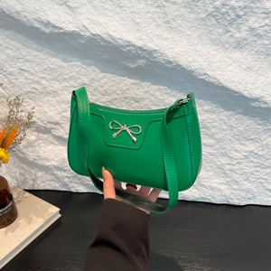 Sac Sous le Bras à Nœud Papillon à la Mode pour Femmes en Cuir PU Couleur Unie Sac à Épaule Fermeture Éclair Sac à Main Élégant pour Dame