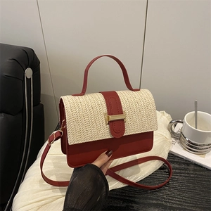 Fashion Colorblock Women Straw Patchwork Handbag High Texture Shoulder Crossbody Bag Summer Casual Square Flap Bag Jewelry