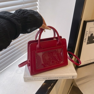 Sac Bandoulière Minimaliste en Cuir PU pour Femme Avec Fenêtre PVC Transparente Mode Couleur Unie Sac à Main Grande Capacité