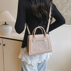 Sac fourre-tout beige minimaliste avec fenêtre transparente et bandoulière amovible
