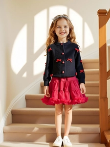 Ensemble Cardigan en Tricot et Jupe Tutu pour Filles Avec Nœud Manches Longues Tenue Automne Hiver Vêtements Festifs