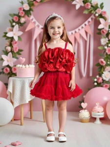 Mädchen Süße Prinzessin Bekleidungsset 3D Floral Camisole Top Und Mehrlagiger Netz Tutu Rock Für Geburtstag Hochzeit Party