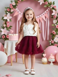 Prinzessinnen-Set für Mädchen mit 3D-Blumentop und bordeauxrotem Tutu für Partys