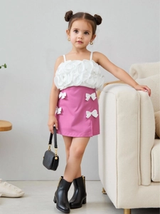 Mädchen Sommer Volant Unterhemd Und Schleife Rock Outfit Oberteil Und Unterteil Kinderbekleidung Modischer Süßer Stil Kleidung