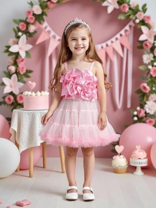 Mädchen Prinzessin Outfit in Rosa mit 3D-Blütenblättern und flauschigem Tüllrock