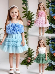 Girls 3D Flower Sling Top And Mesh Tulle Skirt 2 Piece Set Solid Color Princess Party Outfit Kids Summer Clothes