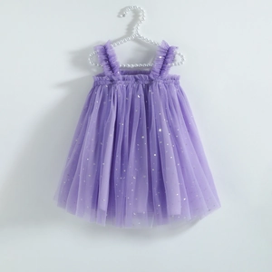 Girls Sequin Mesh Princess Dress Polyester Sparkly Star Moon Pattern Sleeveless Tutu Dress For Party Wedding Kids Summer Clothing