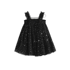 Girls black tulle tutu dress with sequin details and pearl neckline for summer parties