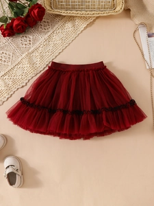 Gonna Tutu in Maglia per Bambine Gonna Gonfia a Strati Principessa Vita Elastica Bordo a Volant per Festa Quotidiana