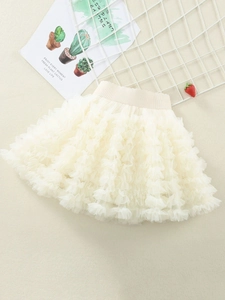 Creamy beige tutu skirt for toddlers with elastic waistband and layered mesh fabric