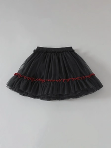 Gonna tutù nera per bambine con bordo a balze rosso e vita elastica per neonati