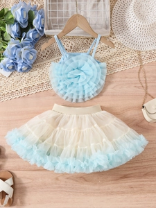 Ensemble tutu 2 pièces pour fille avec caraco à fleurs et jupe en tulle dégradé