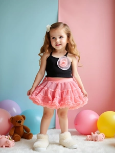 Toddler Girls Sleeveless Knitted Vest With 3D Flower Mesh Tulle Skirt Clothing Set Summer Princess Outfits For Party