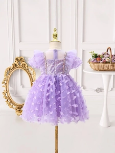 Robe de princesse violette pour fille avec papillons 3D et corsage à paillettes