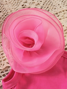 Haut fuchsia pour fille avec grande fleur 3D en organza et tissu en coton doux