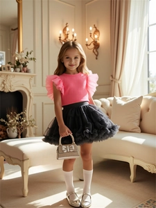 Girls Sweet Princess Clothing Set Cotton Knit Top With Mesh Fly Sleeve And Multi Layer Tutu Skirt For Birthday Party Kids Wear
