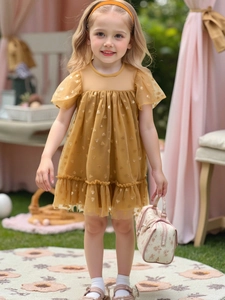 Girls Princess Sequin Mesh Dress Summer Short Sleeve Tiered Hem Toddler Party Outfits Chiffon Tutu Skirt