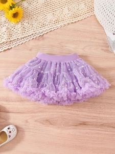 Girl's purple tutu skirt with gold star sequins, tiered soft mesh princess style skirt