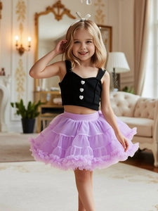 Girls black knitted vest with heart buttons and purple tulle tutu skirt outfit set