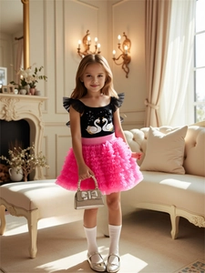 Girl's princess outfit with swan vest and pink layered tulle tutu dress for parties