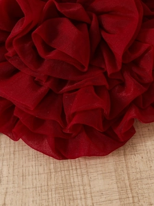 Deep red layered tulle tank top with voluminous mesh ruffles and holiday style