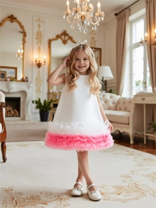 Girls Elegant Sleeveless Princess Dress Multilayer Mesh Tulle Patchwork Party Gown Summer Fashion Children Clothes