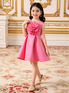 Pink sleeveless princess dress with 3D floral accent for girls in classic palace setting